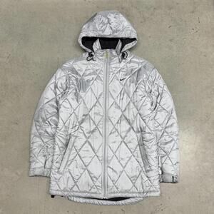 Vintage Nike Puffer Jacket Mens Small Silver Diamond Quilted Winter Coat Y2L